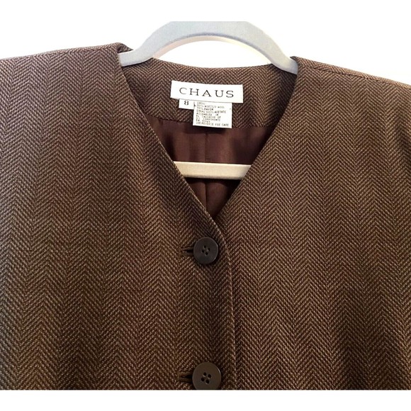 Vintage Chaus Blazer Herringbone Lambswool  Rayon Suit Separate Brown Size 8 - Picture 3 of 16